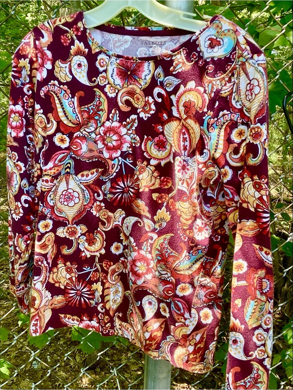 MP Talbots Rust Floral Art Print Cotton Blend Jersey Top Half Sleeves